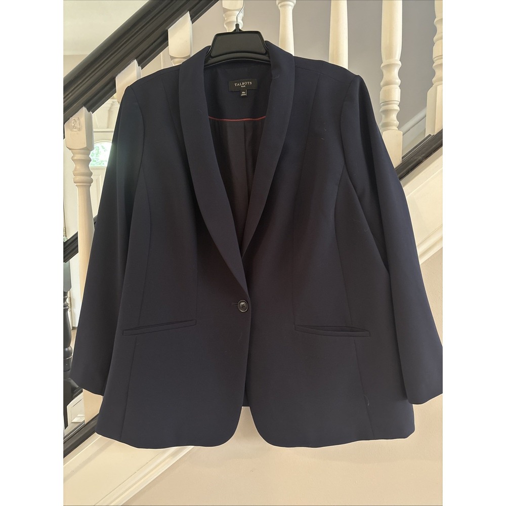TALBOTS Y2K Navy Blue 1-Button Blazer Jacket Stretch Pockets PLUS 18W